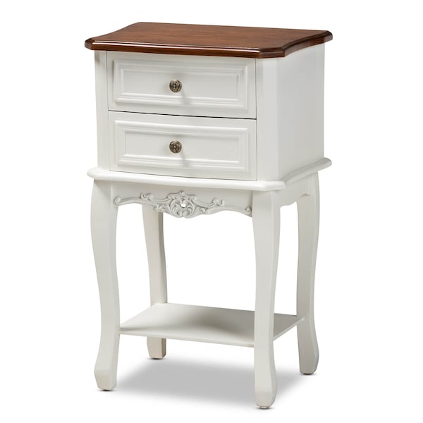 Baxton Studio Darla French White and Cherry Brown Finished Wood 2-Drawer Nightstand - 165-10695