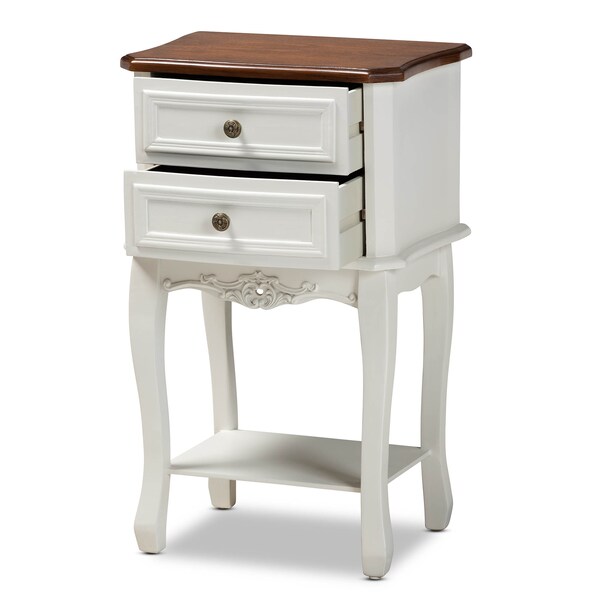 Baxton Studio Darla French White and Cherry Brown Finished Wood 2-Drawer Nightstand - 165-10695