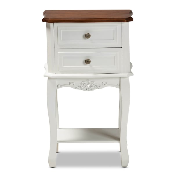 Baxton Studio Darla French White and Cherry Brown Finished Wood 2-Drawer Nightstand - 165-10695