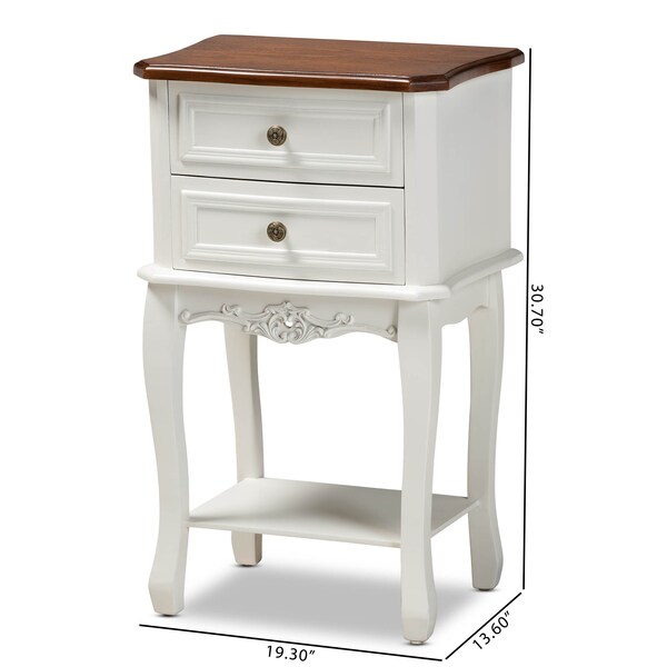 Baxton Studio Darla French White and Cherry Brown Finished Wood 2-Drawer Nightstand - 165-10695