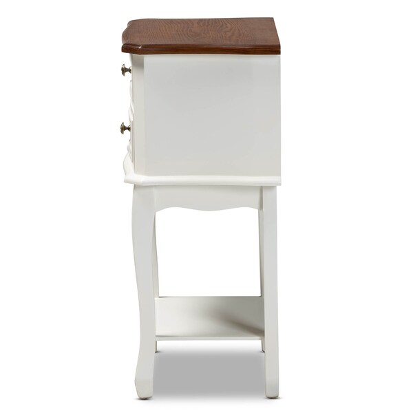 Baxton Studio Darla French White and Cherry Brown Finished Wood 2-Drawer Nightstand - 165-10695