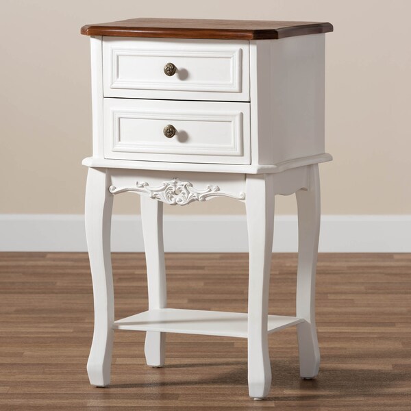 Baxton Studio Darla French White and Cherry Brown Finished Wood 2-Drawer Nightstand - 165-10695