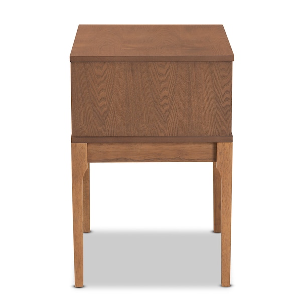 Baxton Studio Ramiel MidCentury Modern Ash Walnut Finished Wood and Rattan 1Drawer Nightstand - 215-12425-ZORO