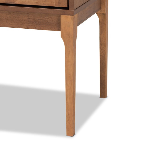 Baxton Studio Ramiel MidCentury Modern Ash Walnut Finished Wood and Rattan 1Drawer Nightstand - 215-12425-ZORO