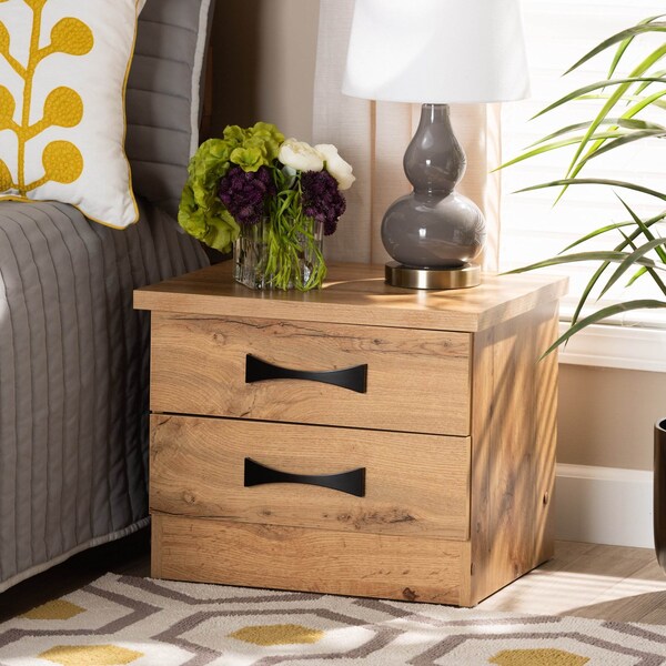 Baxton Studio Colburn Modern and Contemporary Oak Brown Finished Wood 2-Drawer Nightstand - 189-11979-ZORO