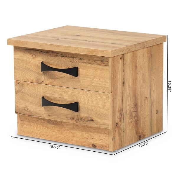 Baxton Studio Colburn Modern and Contemporary Oak Brown Finished Wood 2-Drawer Nightstand - 189-11979-ZORO