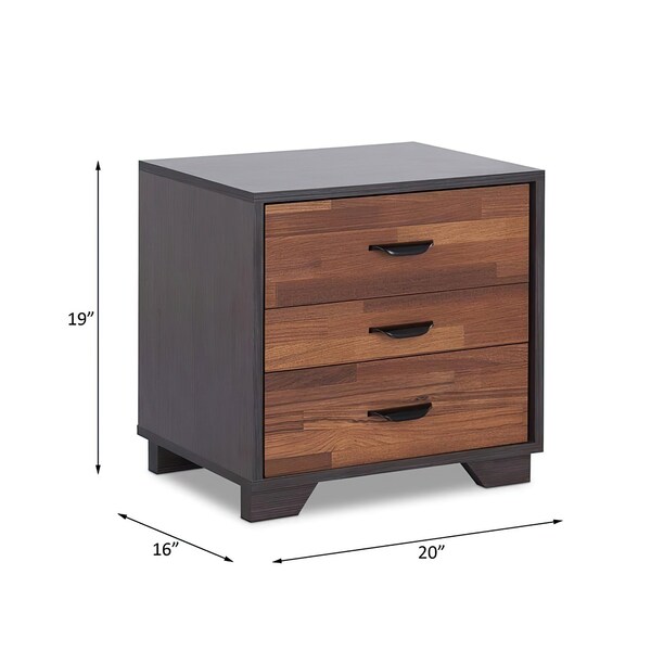 Acme Wooden Nightstand with 3 Storage Drawers in Walnut and Espresso - ER-054ES