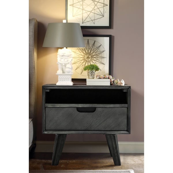 Armen Living Mohave Mid-Century Tundra Gray Acacia Single Drawer Night Stand - LCMOLATG