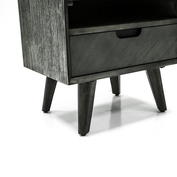Armen Living Mohave Mid-Century Tundra Gray Acacia Single Drawer Night Stand - LCMOLATG