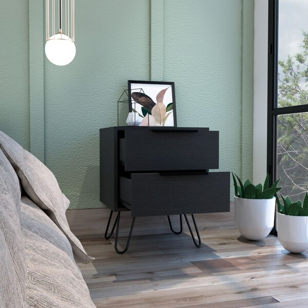 Tuhome Augusta 2 Nightstand, Four Legs, Two Drawers, Black - MLW7032