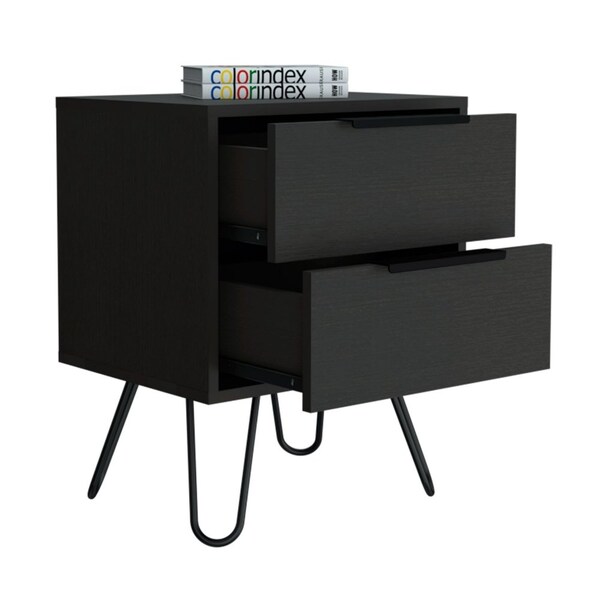 Tuhome Augusta 2 Nightstand, Four Legs, Two Drawers, Black - MLW7032