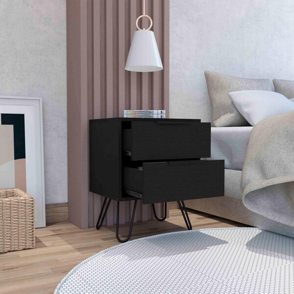 Tuhome Augusta 2 Nightstand, Four Legs, Two Drawers, Black - MLW7032