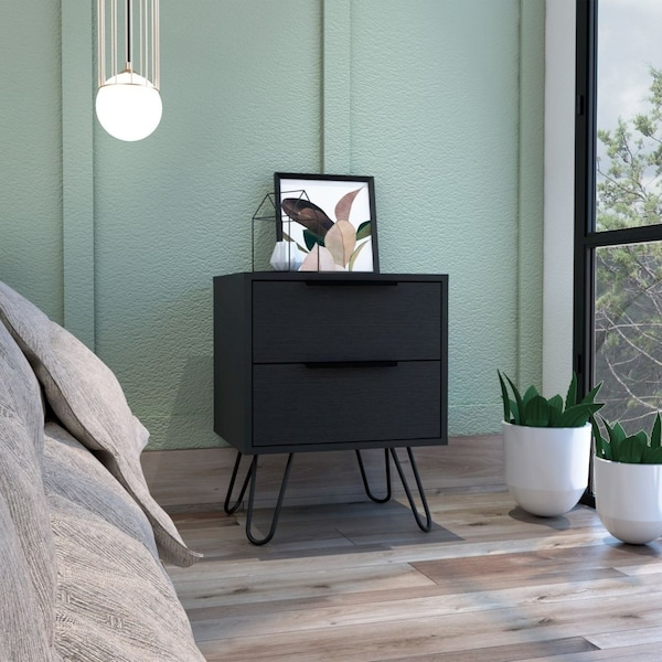 Tuhome Augusta 2 Nightstand, Four Legs, Two Drawers, Black - MLW7032