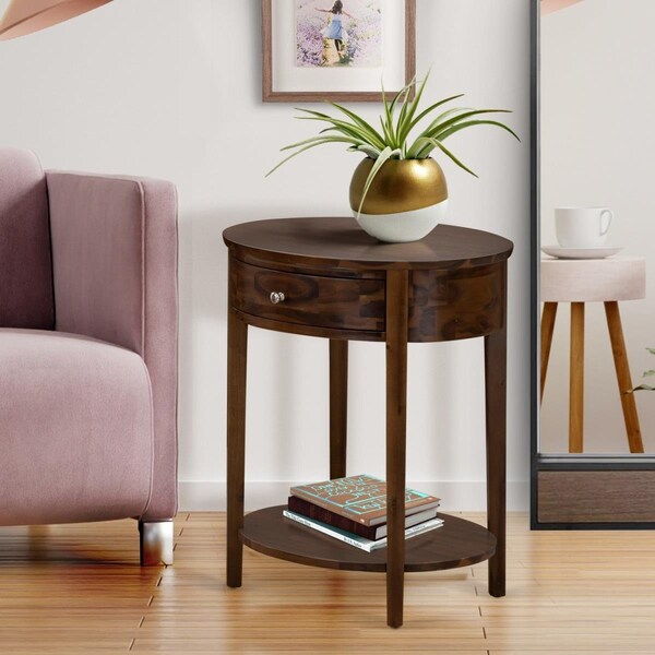 East West Furniture Hillsboro Wooden Night Stand with 1 Wooden Drawer - Antique Walnut - HI-08-ET