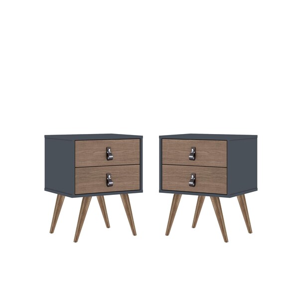Manhattan Comfort Amber Nightstand in Blue and Nature (Set of 2) - 2-302GFX2
