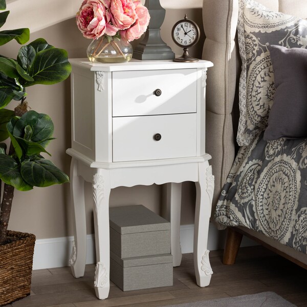 Baxton Studio Sophia French White Finished Wood 2-Drawer Nightstand - 165-10693
