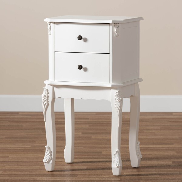 Baxton Studio Sophia French White Finished Wood 2-Drawer Nightstand - 165-10693