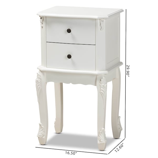 Baxton Studio Sophia French White Finished Wood 2-Drawer Nightstand - 165-10693