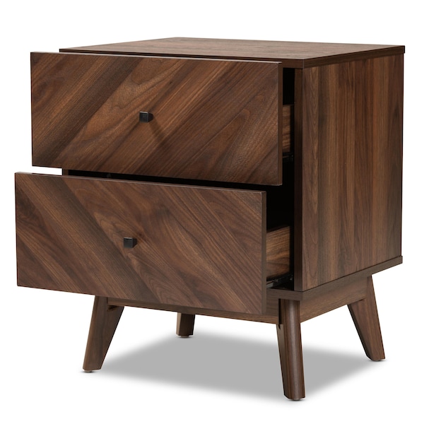 Baxton Studio Hartman Mid-Century Walnut Brown Finished Wood 2-Drawer Nightstand - 193-11719-ZORO
