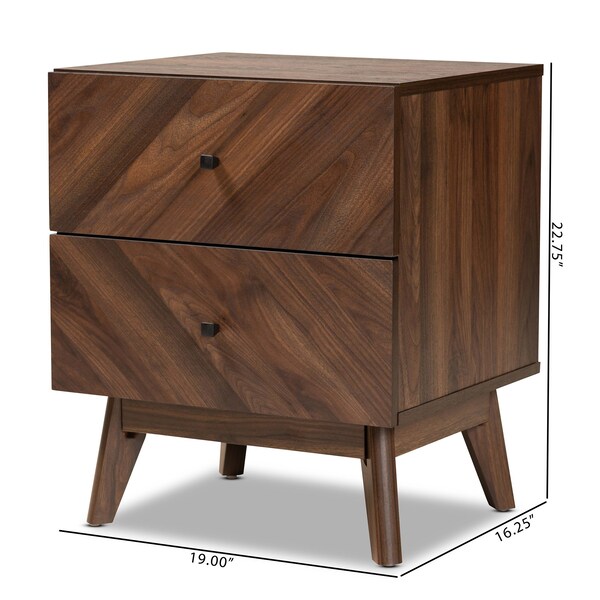 Baxton Studio Hartman Mid-Century Walnut Brown Finished Wood 2-Drawer Nightstand - 193-11719-ZORO