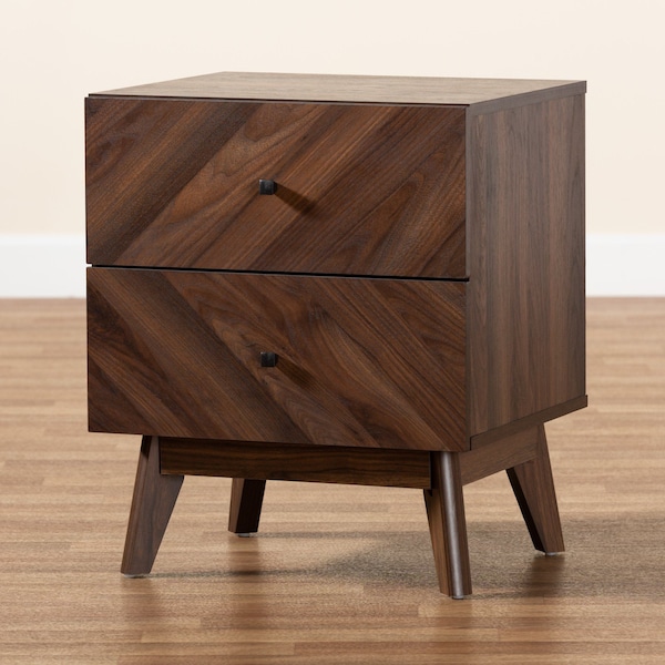 Baxton Studio Hartman Mid-Century Walnut Brown Finished Wood 2-Drawer Nightstand - 193-11719-ZORO