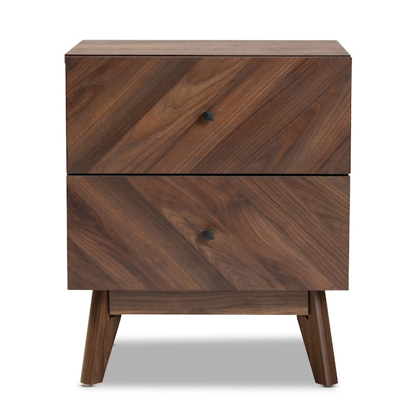 Baxton Studio Hartman Mid-Century Walnut Brown Finished Wood 2-Drawer Nightstand - 193-11719-ZORO