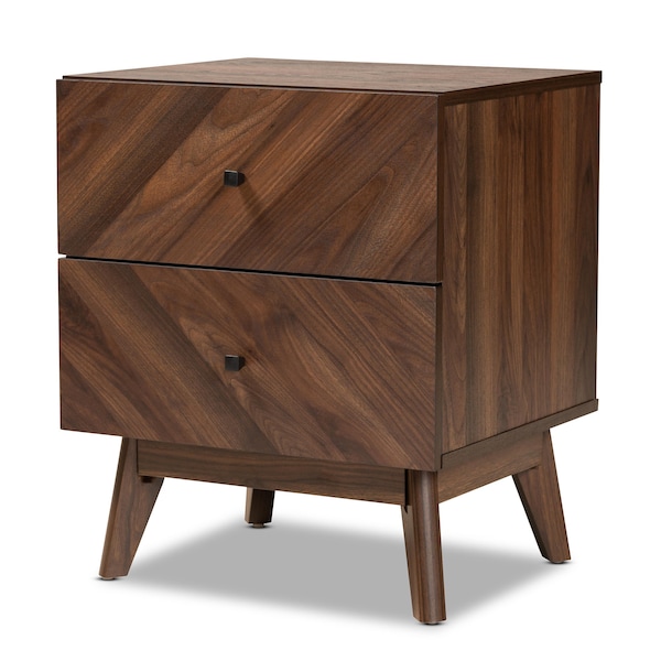 Baxton Studio Hartman Mid-Century Walnut Brown Finished Wood 2-Drawer Nightstand - 193-11719-ZORO