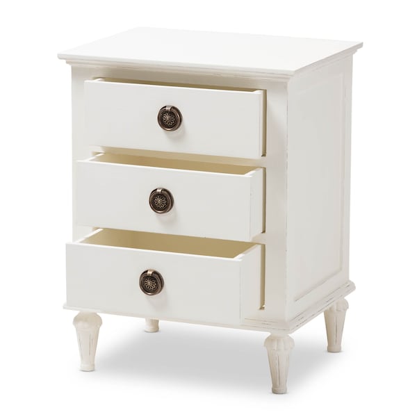 Baxton Studio Venezia French-Inspired Rustic Whitewash Wood 3-Drawer Nightstand - 138-7698