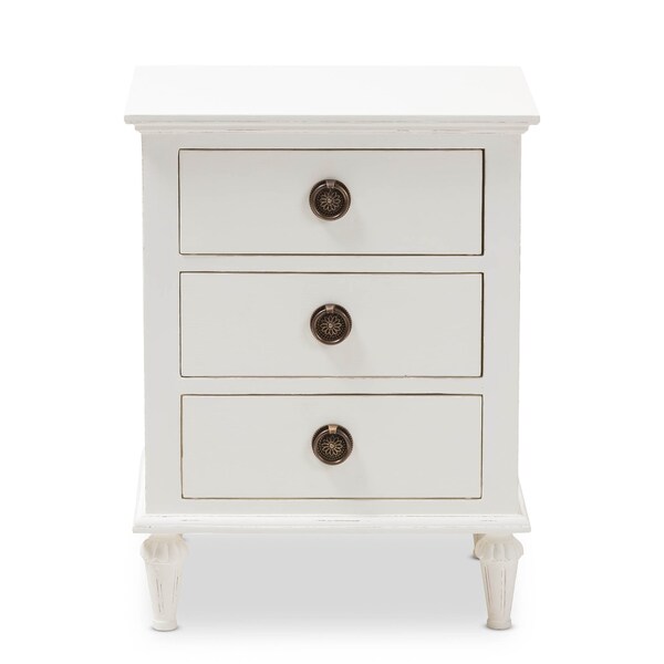 Baxton Studio Venezia French-Inspired Rustic Whitewash Wood 3-Drawer Nightstand - 138-7698