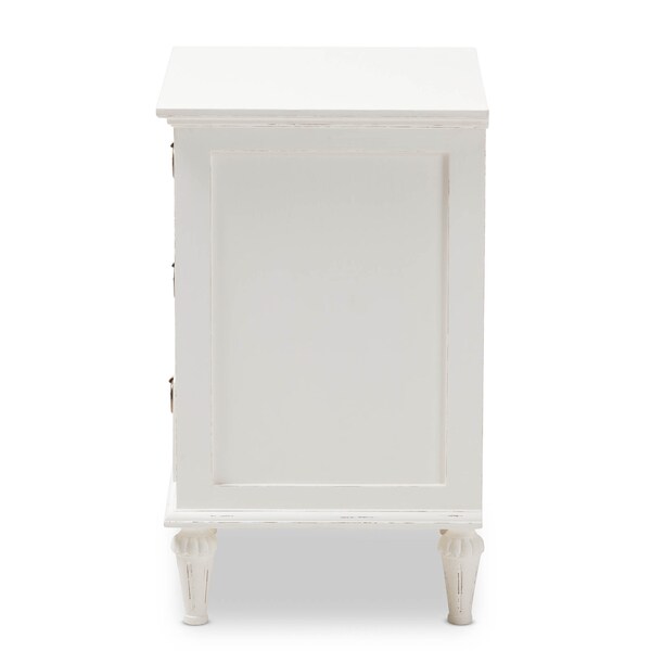 Baxton Studio Venezia French-Inspired Rustic Whitewash Wood 3-Drawer Nightstand - 138-7698