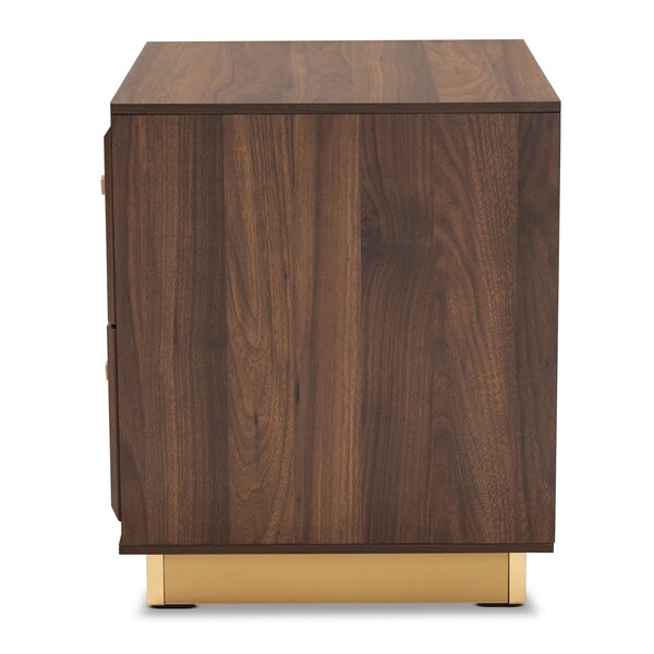 Baxton Studio Cormac Transitional Walnut Brown Finished Wood and Gold Metal 2-Drawer Nightstand - 208-12138