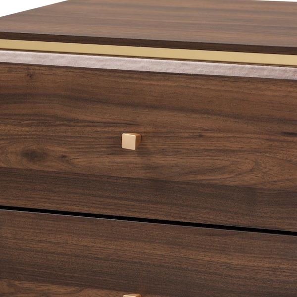 Baxton Studio Cormac Transitional Walnut Brown Finished Wood and Gold Metal 2-Drawer Nightstand - 208-12138