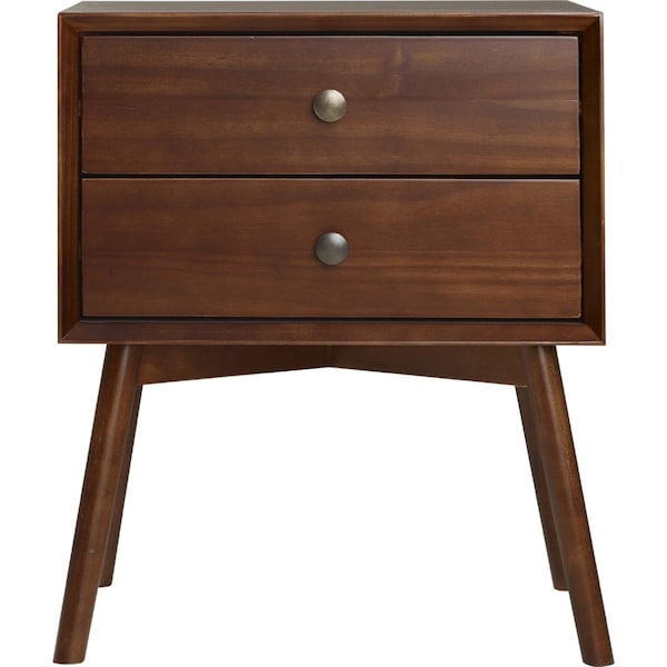Walker Edison Furniture Walker Edison Furniture  Mid-Century 2 Drawer Solid Wood Night Stand, Walnut - BR25MC2DWT