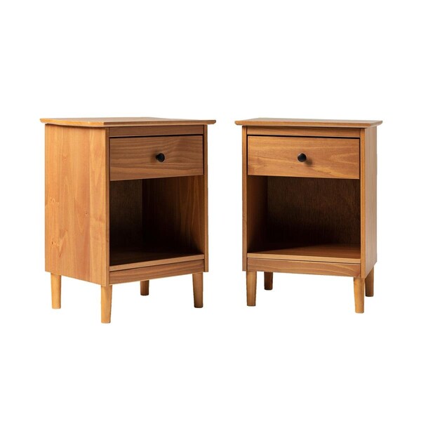 Walker Edison Furniture Walker Edison  1 Drawer Solid Wood Nightstand, Caramel - 2 Piece - BR1DNSCA-2PK