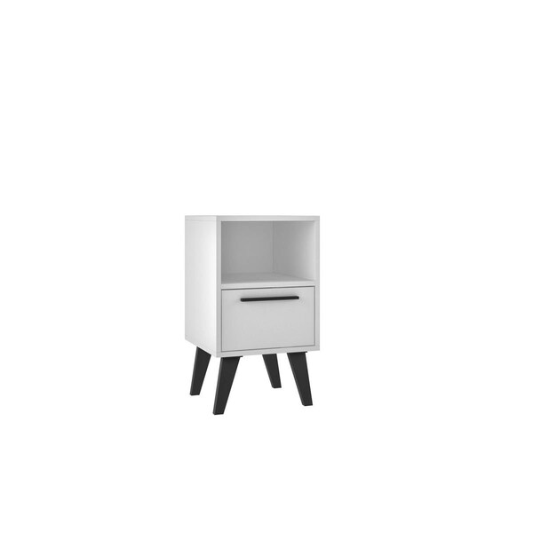 Designed To Furnish Mid-Century- Modern Amsterdam Nightstand 1.0 with 1 Shelf in White, 23.03 x 13 x 13.78 in. - DE2616422
