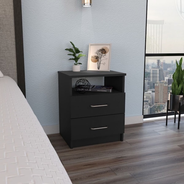 Tuhome Napoles Nightstand, Superior Top, Two Drawers, One Shelf, Black - MLW4760