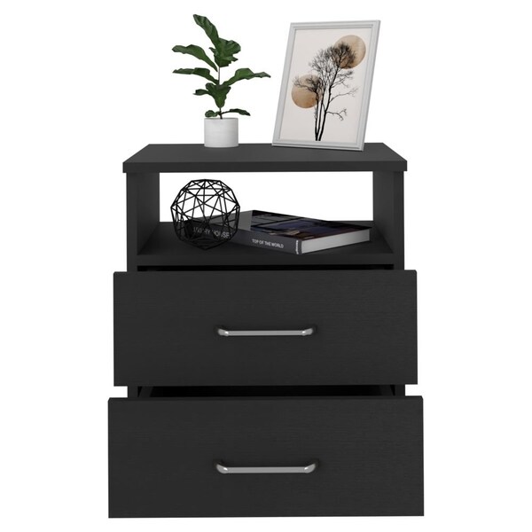 Tuhome Napoles Nightstand, Superior Top, Two Drawers, One Shelf, Black - MLW4760