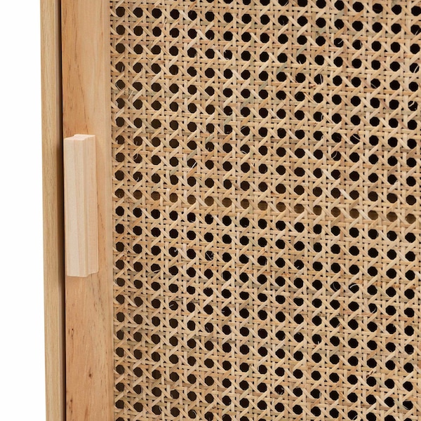 Baxton Studio Maclean Mid-Century Rattan and Natural Brown Finished Wood 1-Door Nightstand - 199-12315-ZORO