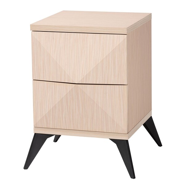 Baxton Studio Draper Mid-Century Modern Two-Tone Light Brown and Black Wood 2-Drawer Nightstand - 243-13501-ZORO