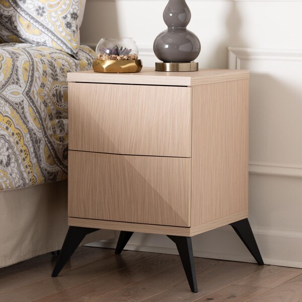 Baxton Studio Draper Mid-Century Modern Two-Tone Light Brown and Black Wood 2-Drawer Nightstand - 243-13501-ZORO