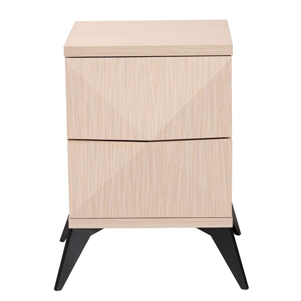 Baxton Studio Draper Mid-Century Modern Two-Tone Light Brown and Black Wood 2-Drawer Nightstand - 243-13501-ZORO
