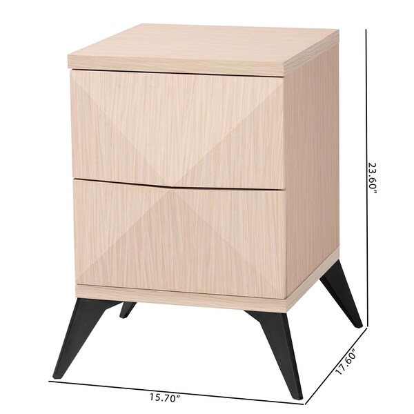 Baxton Studio Draper Mid-Century Modern Two-Tone Light Brown and Black Wood 2-Drawer Nightstand - 243-13501-ZORO