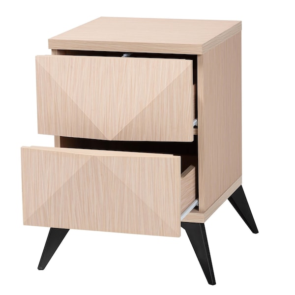 Baxton Studio Draper Mid-Century Modern Two-Tone Light Brown and Black Wood 2-Drawer Nightstand - 243-13501-ZORO