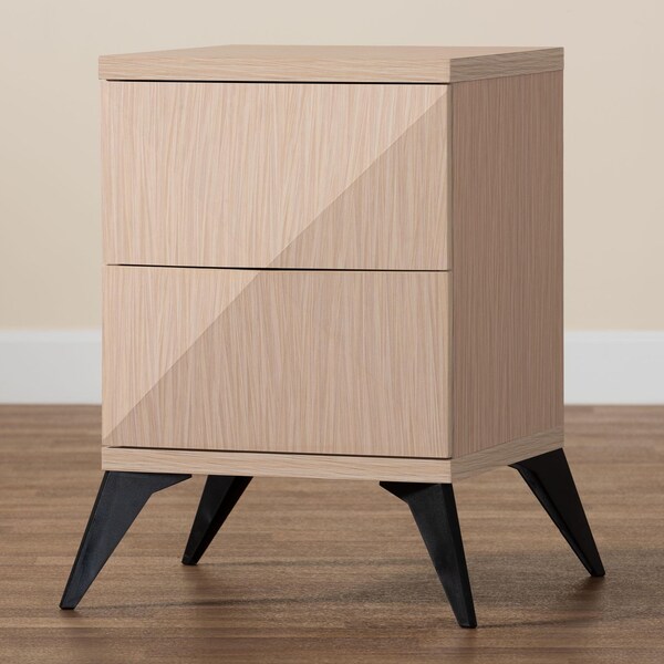 Baxton Studio Draper Mid-Century Modern Two-Tone Light Brown and Black Wood 2-Drawer Nightstand - 243-13501-ZORO