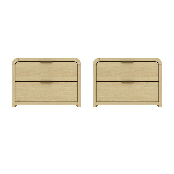 Manhattan Comfort Grace Nightstand in Natural Oak and Gold - Set of 2 - 2-NS007-GNO