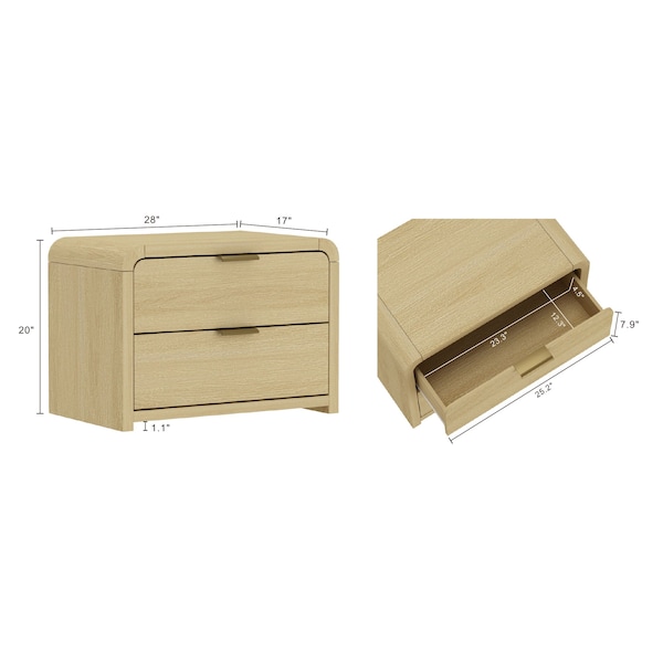 Manhattan Comfort Grace Nightstand in Natural Oak and Gold - Set of 2 - 2-NS007-GNO