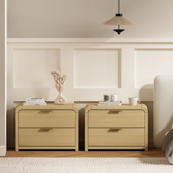 Manhattan Comfort Grace Nightstand in Natural Oak and Gold - Set of 2 - 2-NS007-GNO