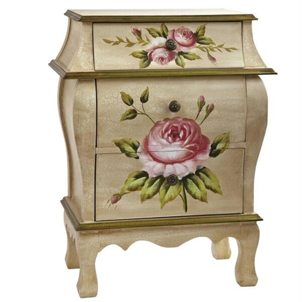 Doba-Bnt Antique Night Stand with Floral Art - SA403735