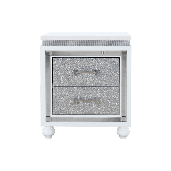 Global Furniture Usa Contemporary Glam Glitter, Mirrored Collete White Nightstand - 2129