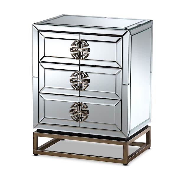 Baxton Studio Laken Contemporary Glam and Luxe Mirrored and Antique Bronze Finished 3-Drawer Nightstand - 174-11066-ZORO